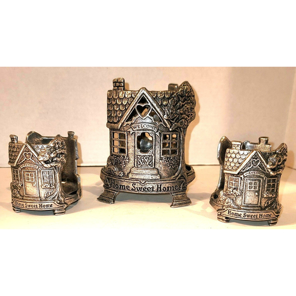 Carson Pewter 1996 “HOME SWEET HOME” Candle Holder Set - Picture 5 of 7